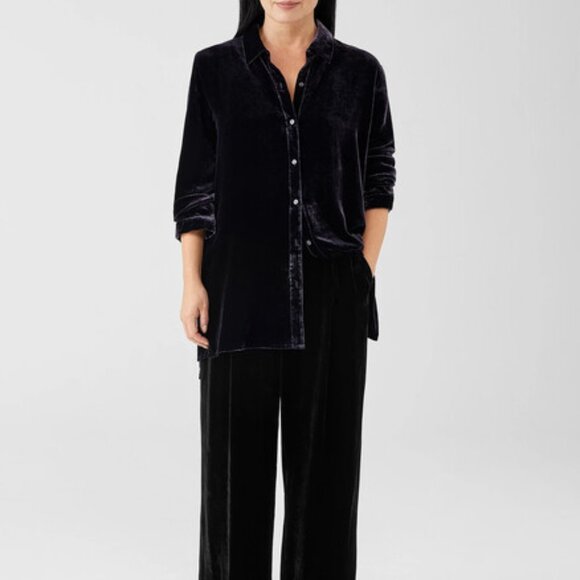 Eileen Fisher Wide Leg Black Velvet Silk Blend Pants 1X, NWOT - Picture 2 of 8